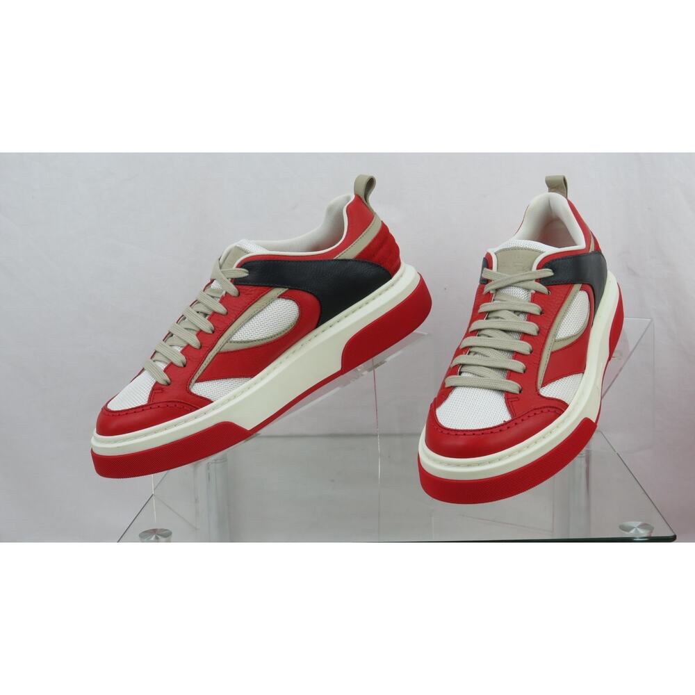 NIB FERRAGAMO CASSINA RED BLACK LEATHER LOGO LACE UP SNEAKERS 12 M ITALY - Picture 5 of 13